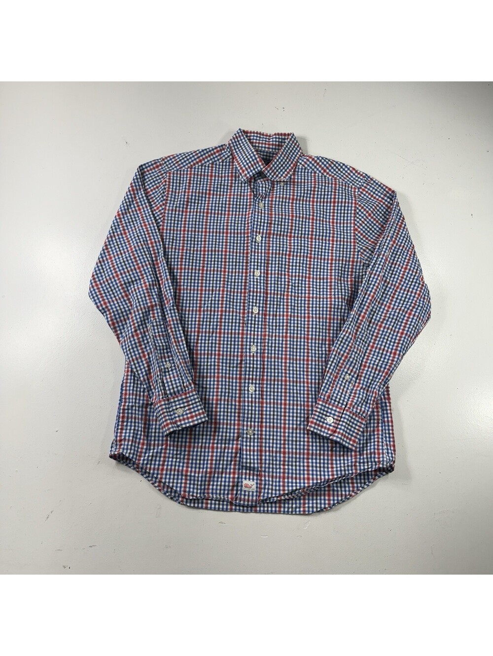 Vineyard Vines Button Down Shirt L/S Blue Red Plaid Murray Slim Mens Size Medium